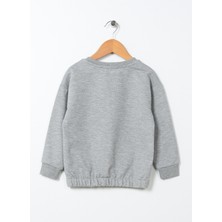 Limon Baskili Kız Çocuk Gri Melanj Sweatshirt Lexo Girl