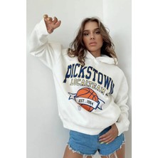 Mococo Kadın Beyaz Baskılı Kapşonlu Sweatshirt 2605