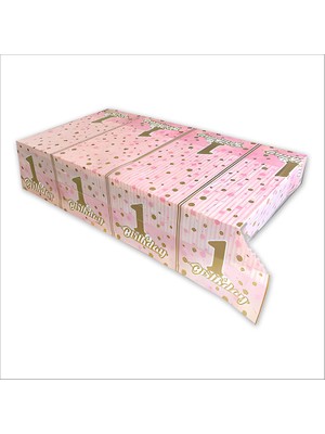 Süsle Bebek ve Parti 1 Yaş Pırıltı Doğum Günü Masa Örtüsü, 120CM x 180CM - Pembe