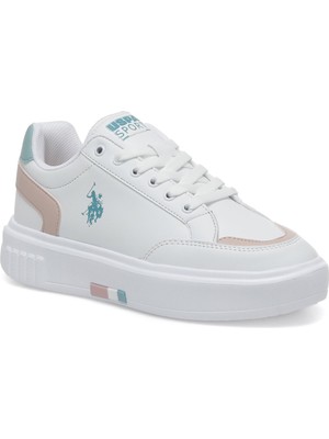 U.S. Polo Assn. Kadın Sneaker Beyaz Deri Malzemeden Düz Tabanlı Rahat Ayakkabı