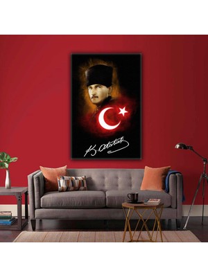 SML Tablo Mustafa Kemal Atatürk İmza Ay Yıldız Bayrak Kanvas Tablo