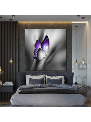SML Tablo Gri Mor Kelebek Yansıma Modern Dekoratif Kanvas Tablo