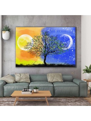 SML Tablo Sanatsal Gece Gündüz Güneş Ay Doğa Manzara Kanvas Tablo