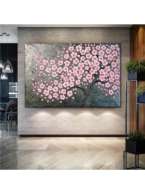 SML Tablo Pembe Kiraz Çiceği Ağacı Kanvas Tablo
