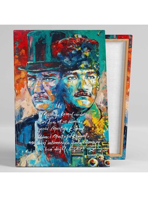 SML Tablo Yağlı Boya Efektli Mustafa Kemal Atatürk Portre Karizma Kanvas Tablo