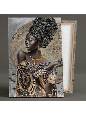 SML Tablo Afrikalı Kadın Kolye Makyaj Takı Soyut Art Afro African Woman Kanvas Tablo