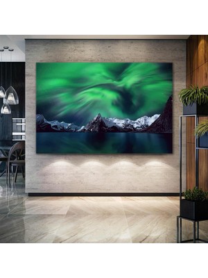 SML Tablo Kuzey Kutbu Gökyüzü Işıkları Karlı Dağlar Aurora Doğa Manzara Kanvas Tablo