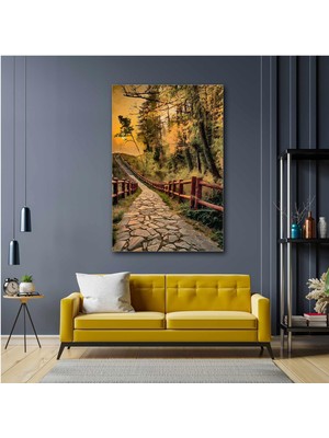 SML Tablo Orman İçindeki Çitli Taş Yol Doğa Manzara Dekor Kanvas Tablo