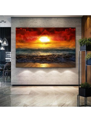 SML Tablo Gün Batımı Dalgalar Deniz Sahil Manzara Kanvas Tablo