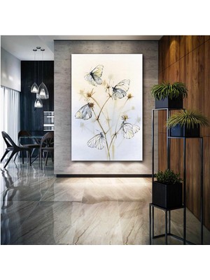 SML Tablo Çiçeğe Konmuş Kelebekler Dekoratif Hayvan Manzara Doğa Kanvas Tablo