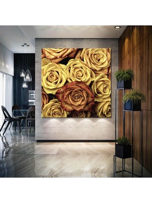 SML Tablo Sarı Kırmızı Güller Sonbahar Doğa Manzara Kanvas Tablo
