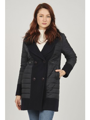 Veger Kadın Kürk Detaylı Uzun Kaban 4223346 Lacivert
