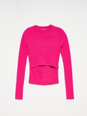 Dilvin 10285 Bisiklet Yaka Önü Dekolte Kazak-Fuşya