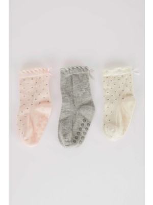 DeFacto Kız Bebek Kaydırmaz Taban 3'lü Pamuklu Uzun Çorap Y7814A2NS