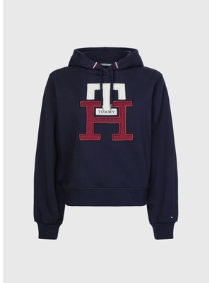 Tommy Hilfiger Kapüşon Yaka Mavi Kadın Sweatshirt WW0WW37441DW5