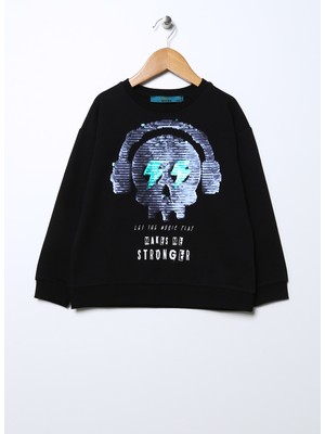 Funky Rocks Sweatshirt, 13-14 Yaş, Siyah