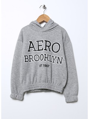 Aeropostale Baskılı Kız Çocuk Gri Melanj Sweatshirt 22WAG06