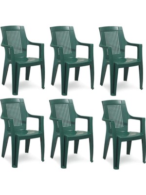 Almina Plastik Sandalye 6 Kişilik Kollu Koltuk Bahçe Balkon Teras Sandalyesi