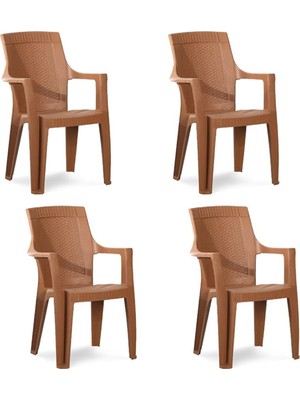 Almina Plastik Sandalye Bahçe Balkon ve Teras Sandalyesi 4 Adet Taba Renk