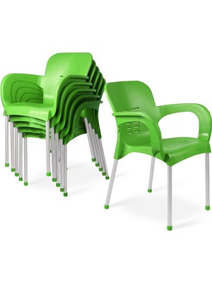 Almina Plastik Sandalye Metal Ayaklı Bahçe Balkon ve Teras Sandalyesi 6 Adet