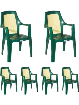 Almina Plastik Sandalye Bahçe Balkon ve Teras Sandalyesi 6 Adet Yeşil Renk