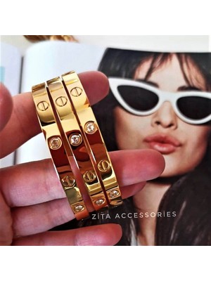 Zita Accessories Gold Renk Büyük Taşlı Marka Bileklik - TK532