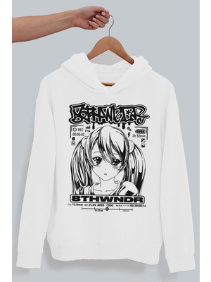 Rock&Roll Anime Kız Beyaz Kapüşonlu Kadın Sweatshirt