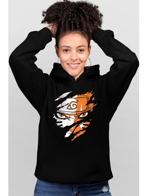 Rock&Roll Sert Naruto Siyah Kapüşonlu Kadın Sweatshirt