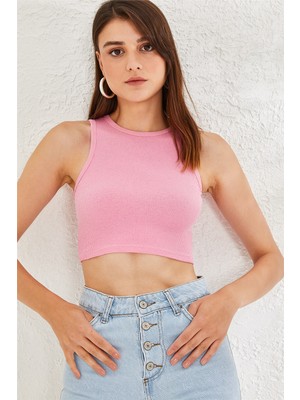 Oshebu Kadın Sıfır Kol Kaşkorse Crop Bluz