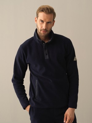 Dik Yaka Regular Fit Cepli Polar Sweatshirt