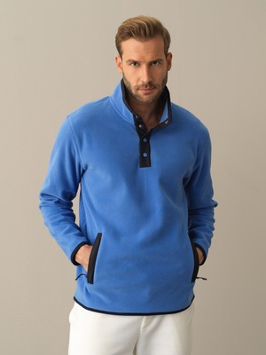 Dik Yaka Regular Fit Cepli Polar Sweatshirt