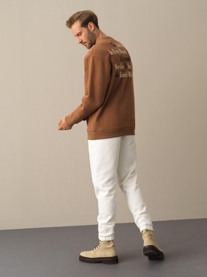 Xint Bisiklet Yaka Pamuklu Oversize Baskılı Sweatshirt