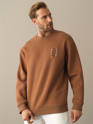 Xint Bisiklet Yaka Pamuklu Oversize Baskılı Sweatshirt