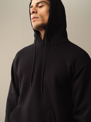 Kapüşonlu Pamuklu Oversize Basic Sweatshirt