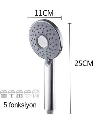 Arvenis Bilun 5 Fonksiyonlu Ekvador Duş Başlığı Örgülü Duş Hortumu ve L Askı Duş Seti
