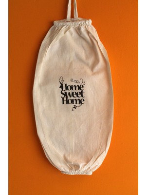 Emtory Home  Home Sweet Home Çift Lastikli Naturel Keten Poşetlik - Mutfak Düzenleyici