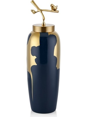 Luxxo Kuslu Lacivert Gold Buyuk Kup 14X14X51 cm