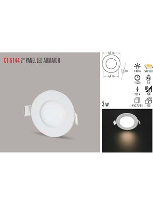 Cata CT-5144 3W/6500K Alm. Panel LED ARMATÜR(BEYAZ-6ADET) Cata