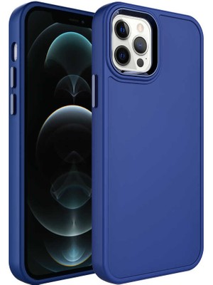 CoverZone iPhone 13 Pro Max ile Uyumlu Kılıf Metal Çerçeve Tasarımlı Pastel Renkli Sert Ebullience Lacivert