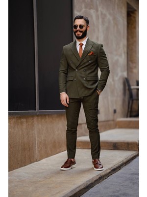 Salihtarzz Salihtarz Italyan Kesim Kruvaze Erkek Yeşil Takım Elbise - Slım Fıt SD4869