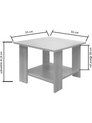 Mimilos Raflı Kare Orta Sehpa 55 x 55 cm