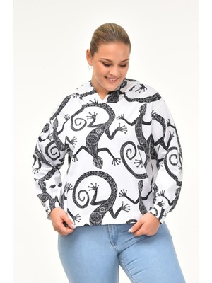 Kertenkele Desenli Sweatshirt-Beyaz