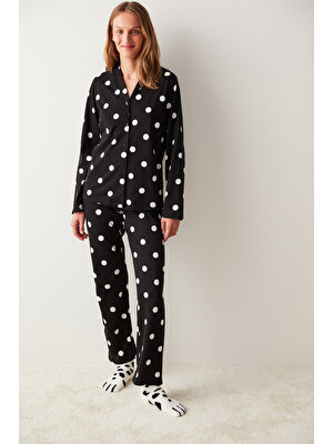 Penti Siyah Base White Dotted Pijama Takımı