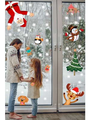 Echo Home Yılbaşı Sticker Noel Baba Yılbaşı Ağacı Penguen ve Kar Taneleri Temalı