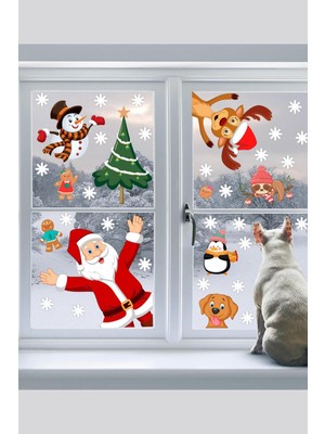 Echo Home Yılbaşı Sticker Noel Baba Yılbaşı Ağacı Penguen ve Kar Taneleri Temalı