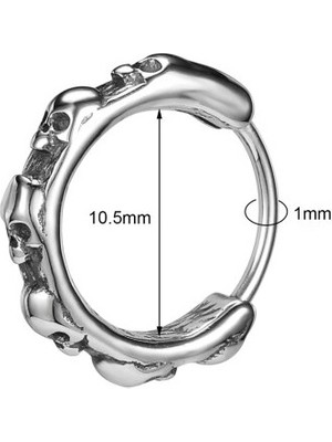 NorthShore Vintage Kurukafa Ince Gotik Motorcu Halka Geçirmeli Skull Erkek 316L Çelik Küpe (Tekli)