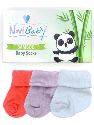 Novibaby 3'lü Bambu Yenidoğan Bebek Çorabı I Purple Orange I 0-6 Ay