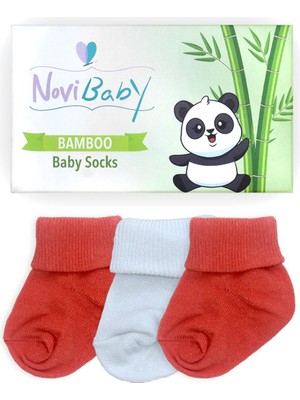 Novibaby 3'lü Bambu Yenidoğan Bebek Çorabı I White Orange I 0-6 Ay