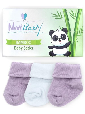 Novibaby 3'lü Bambu Yenidoğan Bebek Çorabı I Purpy I 0-6 Ay