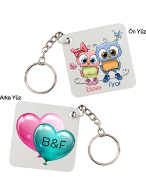 Biresimden Aşık Baykuşlar Sevgililer Günü Isim Baskılı Sevgiliye  Anahtarlık